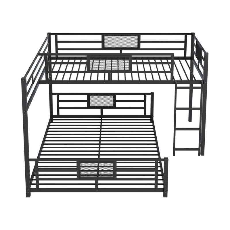 L-Shaped Twin Over Full Metal Bunk Bed in Black