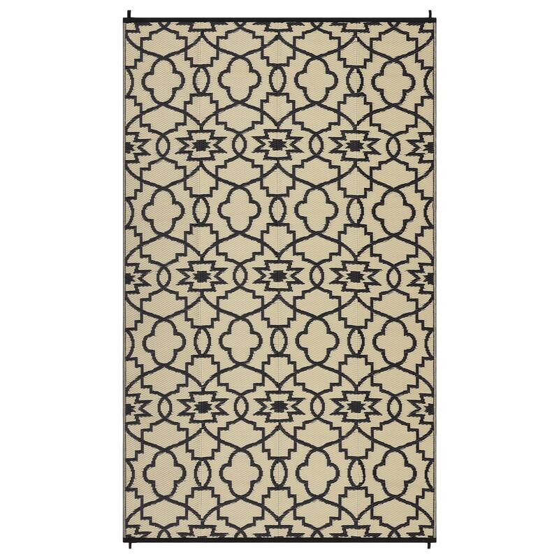Outdoor Plastic Straw Rug Geometric Waterproof Reversible Area Rug for Patio Backyard Picnic Camp Beach