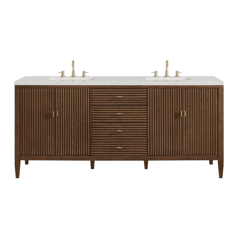 James Martin Vanities 485-V72-3LDL Myrrin 72" Double Basin Wood Vanity - Mid-Century Walnut - Walnut Finish