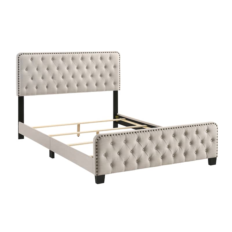 Furniture of America Tilly Button Tufted Fabric Upholstered Bed - Beige - King