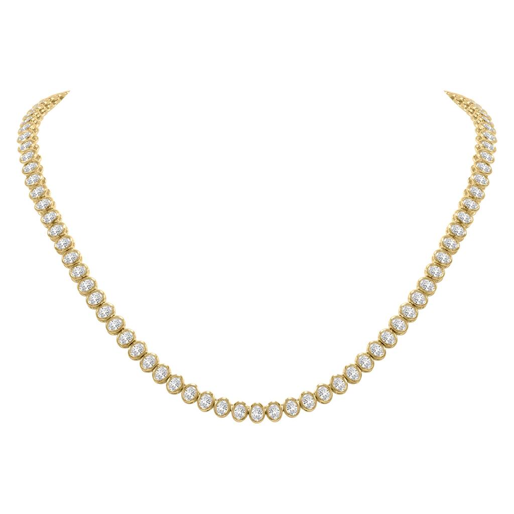 Marquee 10 Carat TW Oval Shape Lab Grown Diamond Bezel Set Necklace in 14K Yellow Gold