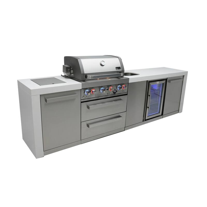 Mont Alpi MAi400-DBEV-COMBO Modular Outdoor Kitchen Island Grill with Charcoal Tray, Griddle Plate & Pizza Oven - N/A