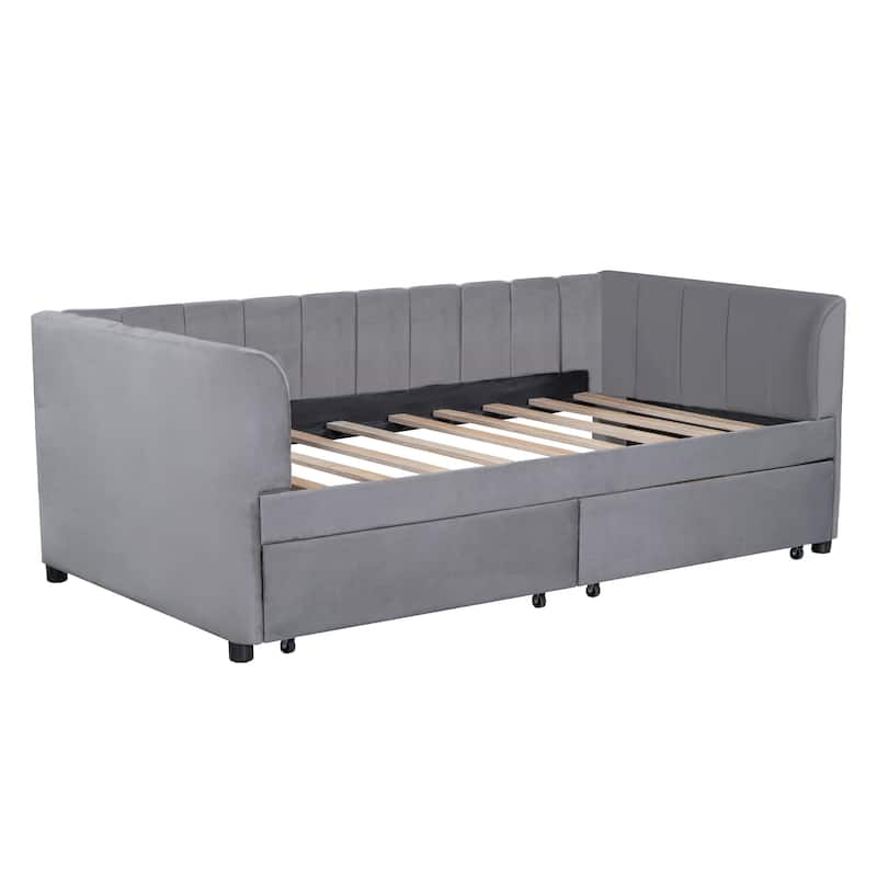 Ergonomic Twin Size Upholstered Daybed with 2 Drawers, Gray