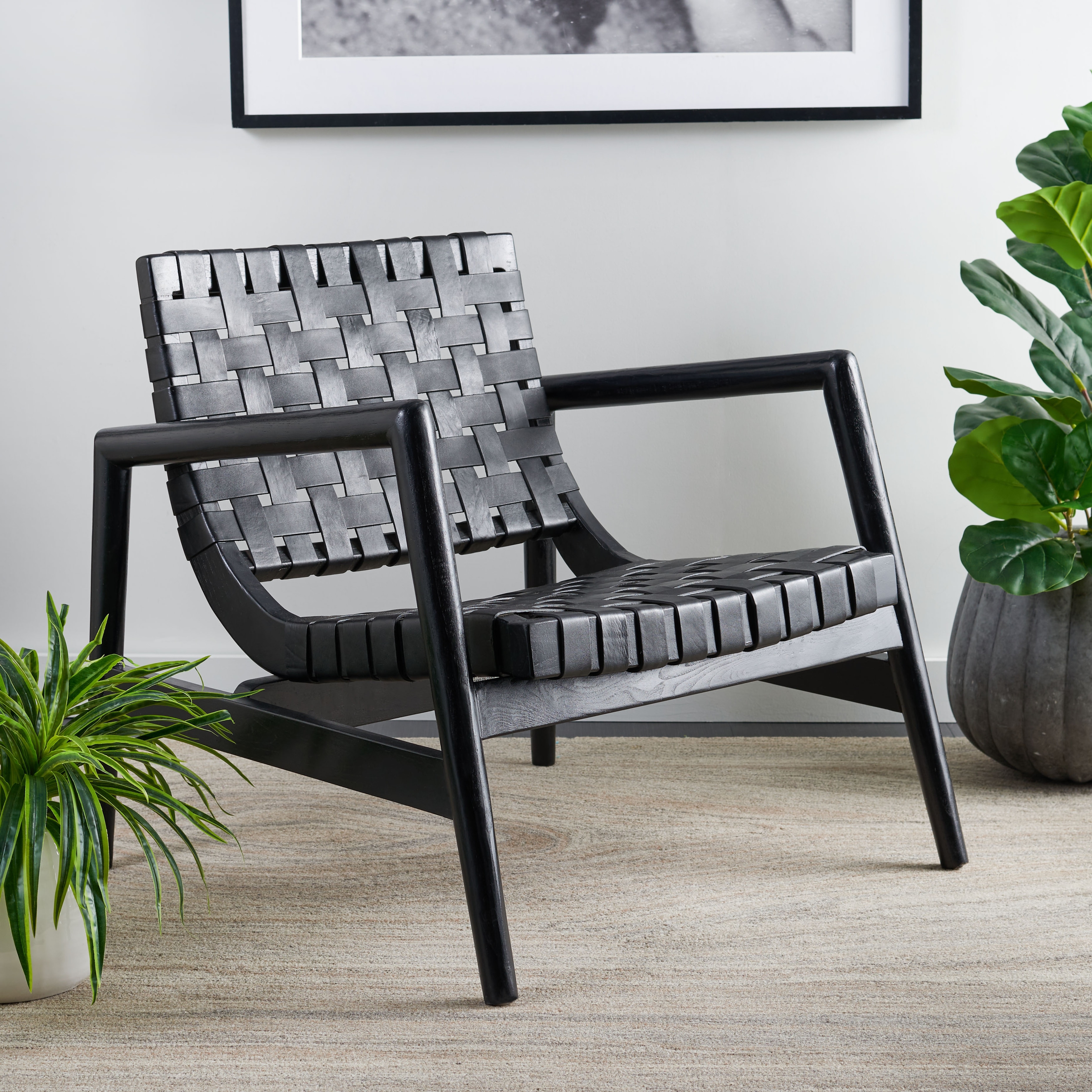 SAFAVIEH Vena Leather Woven Accent Chair - 30" W x 28" D x 28" H - 30Wx28Dx28H