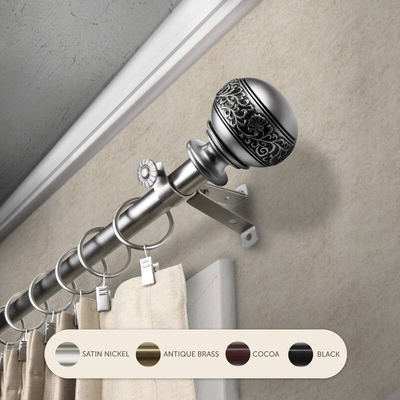 InStyleDesign Nadine Adjustable Curtain Rod - 28 to 48 inches - Satin Nickel