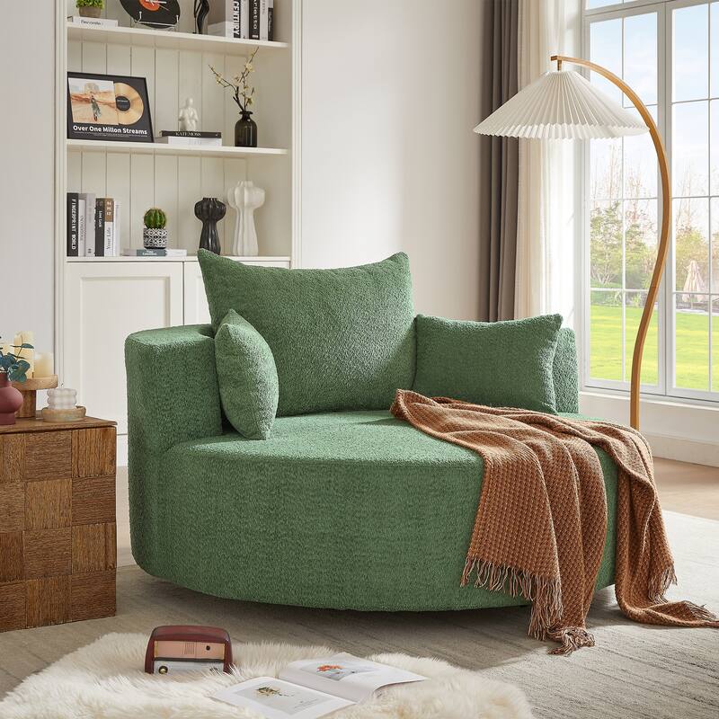 Chenille Swivel Barrel Chair with Pillows