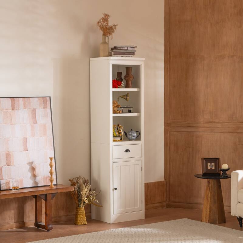 75IN Tall Retro Style Display Shelf with Cabinet