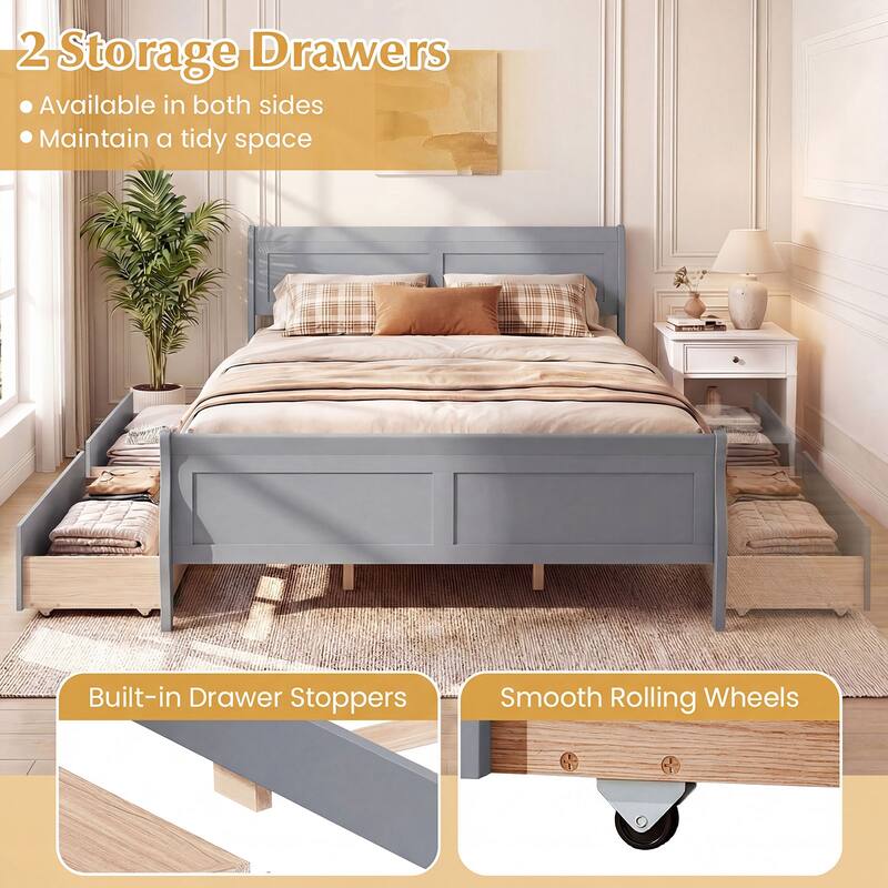 Costway Twin Size Bed Frame with 2 Storage Drawers Wood Platform Bed