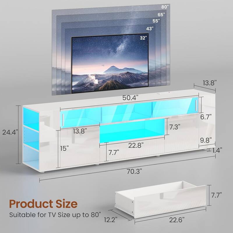 TV Stand for 70/75/80 Inch TV 1 Drawer and 2 Storage Cabinet Power Outlet