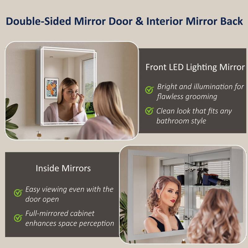 Alita Aluminum LED Medicine Cabinet with Mirror, Dimmable Light, Anti-Fog, Adjustable Shelves, Recessed or Wall Mount