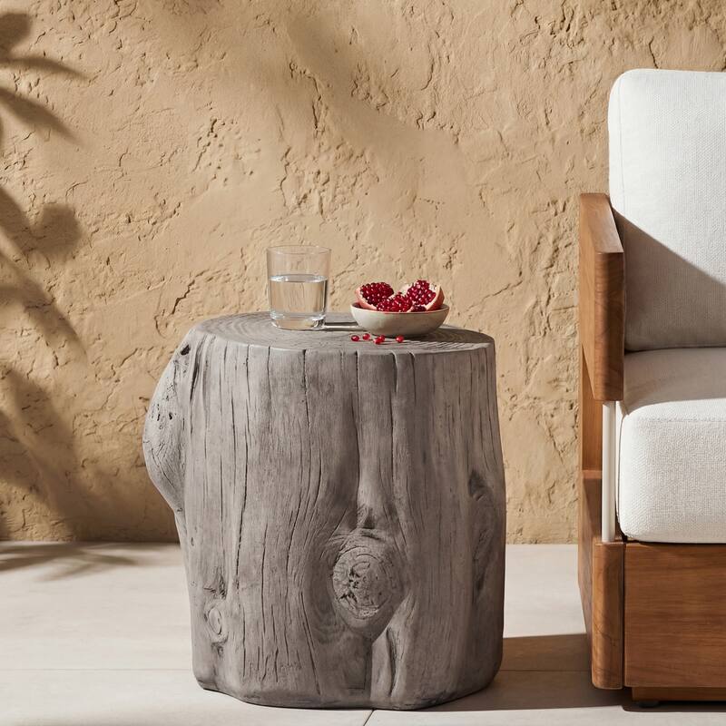 Christopher Knight Home - Alder 16.54"H Outdoor Rustic Faux Wood Tree-Stump MGO Side Table, Fully Assembled - 17.32"