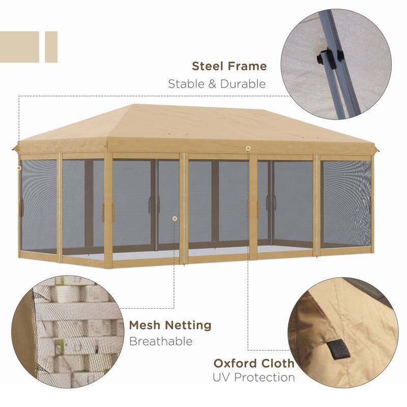 10' x 20' Pop Up Canopy Tent with Netting, Heavy Duty Instant Sun Shelter for Outdoor Events