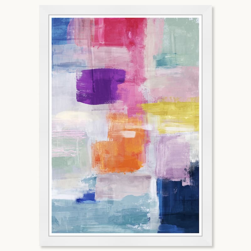 Wynwood Studio Colored Flow Framed Retro Colorful Abstract Prints - 15 x 21 - White