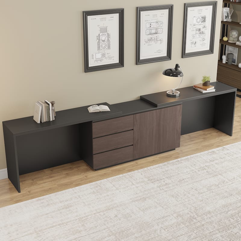 135'' Modern Home Office Expandable Dresser Desk with Storage Drawers and Cabinet