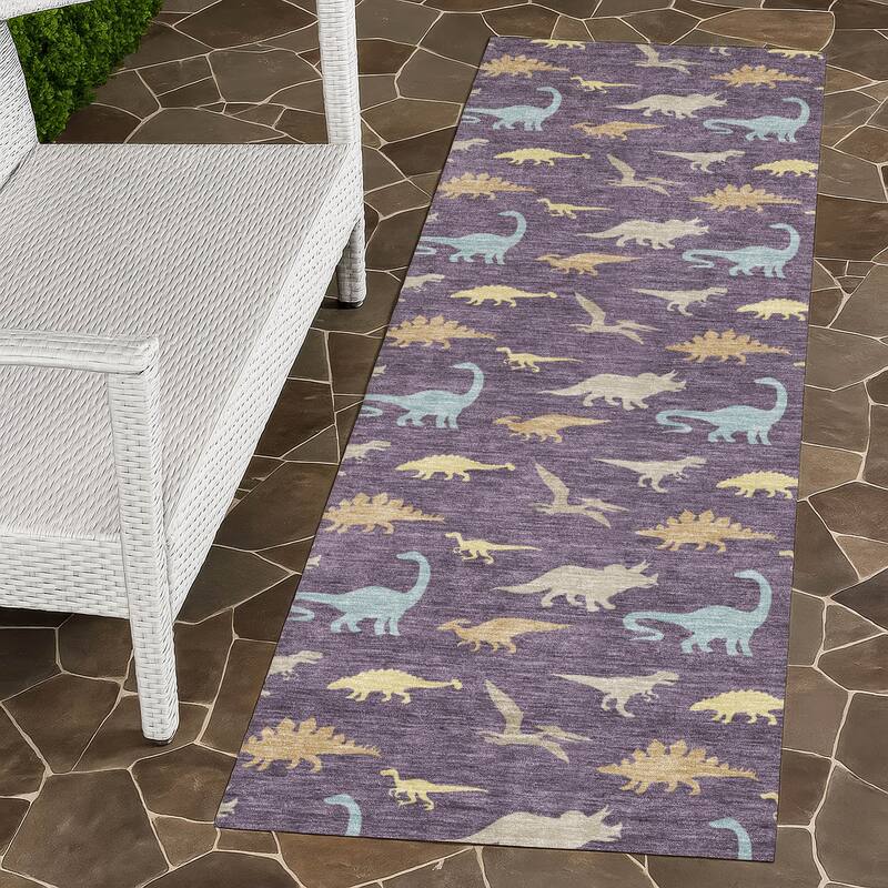 Machine Washable Indoor/ Outdoor Modern Dinosaur Chantille Rug - Plum - 2'3" x 7'6"