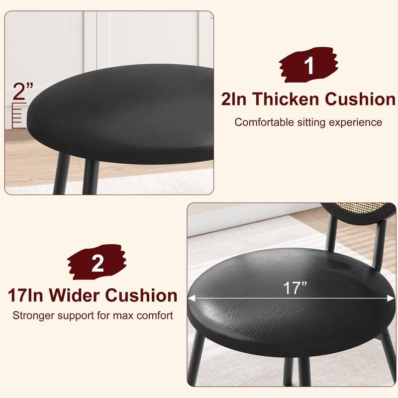 Boho Dining Chairs Set with Thicken Upholstered Natural Rattan Back