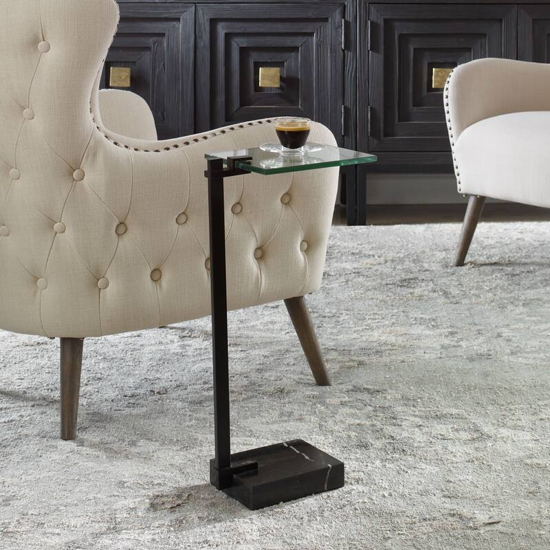 Tempered Glass Top End Accent Table - 23.5" - Black and Clear