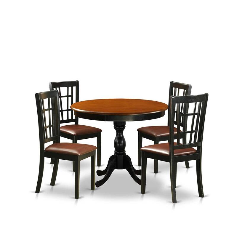 Rustic Ranch 5 Piece Dinette Set - Wood Table & 4 Faux Leather Chairs - Black Finish