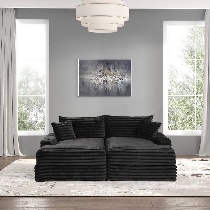 Furniture of America Dumana Modern Padded Chenille Oversized Sofa Chaise with USB Charger and Cup Holders
