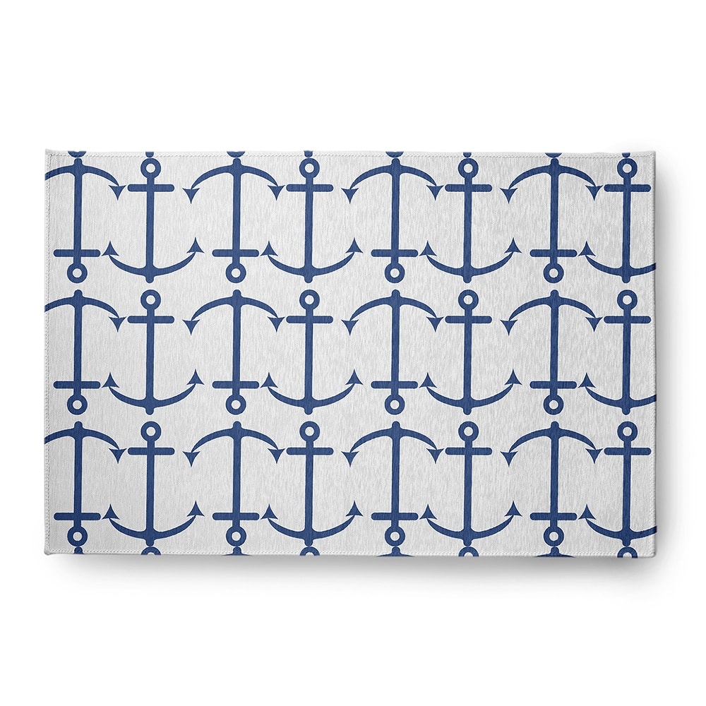 Anchor Pattern Beach Style Chenille Area Rug