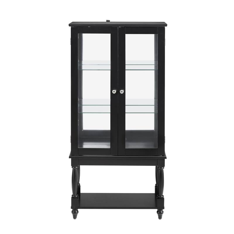 Modern Corner Curio Display Cabinet with Open Storage, Adjustable Shelves, Mirrored Back Panel, E26 Bulb Not Included