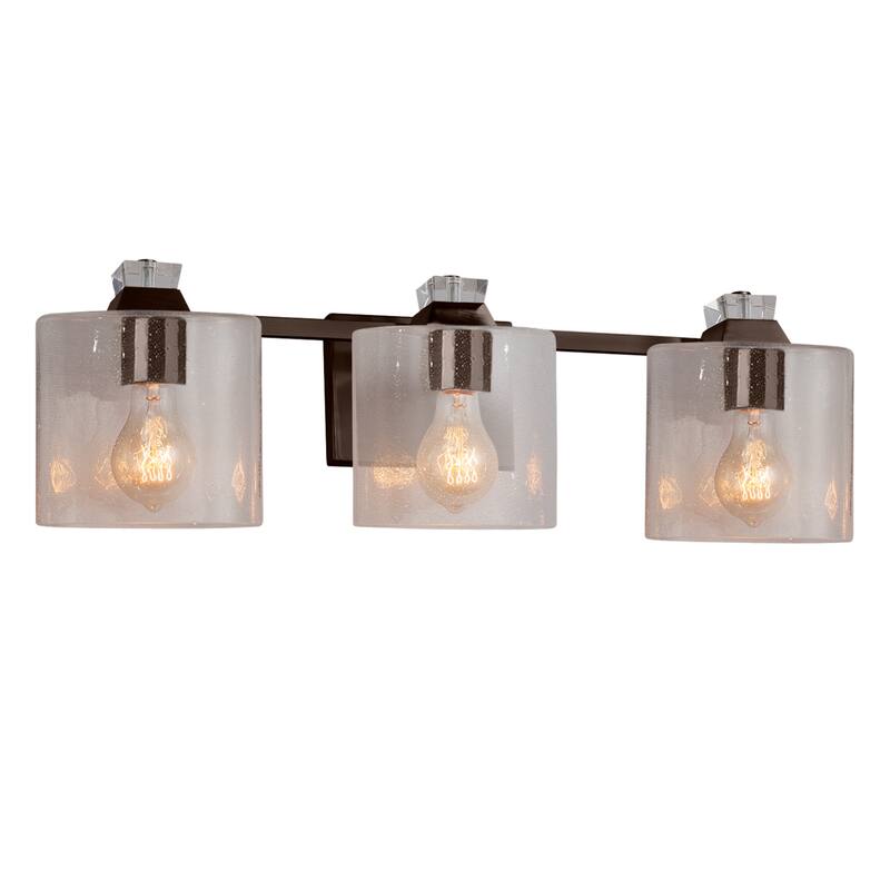 Justice Design Fusion Ardent 3-light Dark Bronze Bath Bar, Seeded Oval Shade