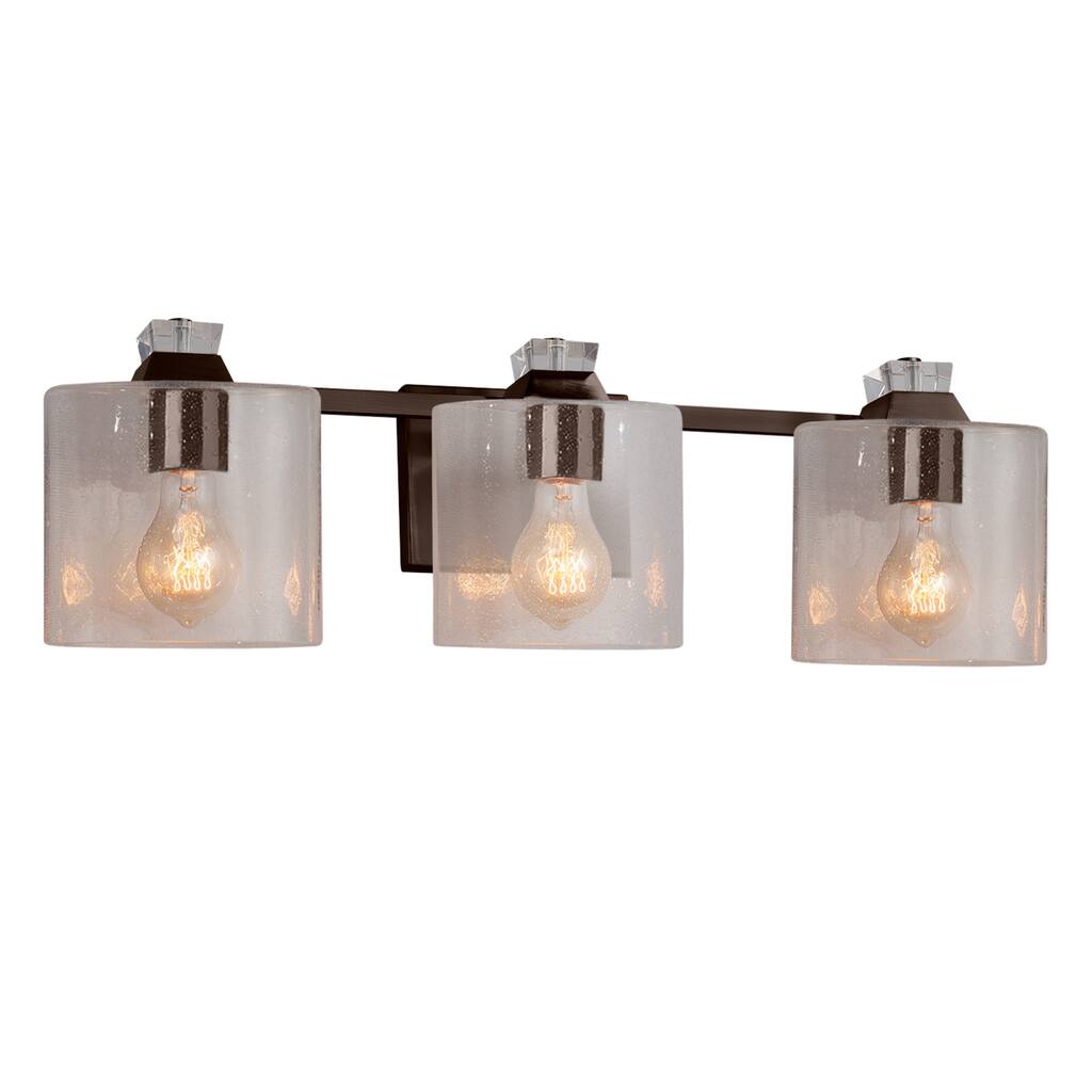 Justice Design Fusion Ardent 3-light Dark Bronze Bath Bar, Seeded Oval Shade