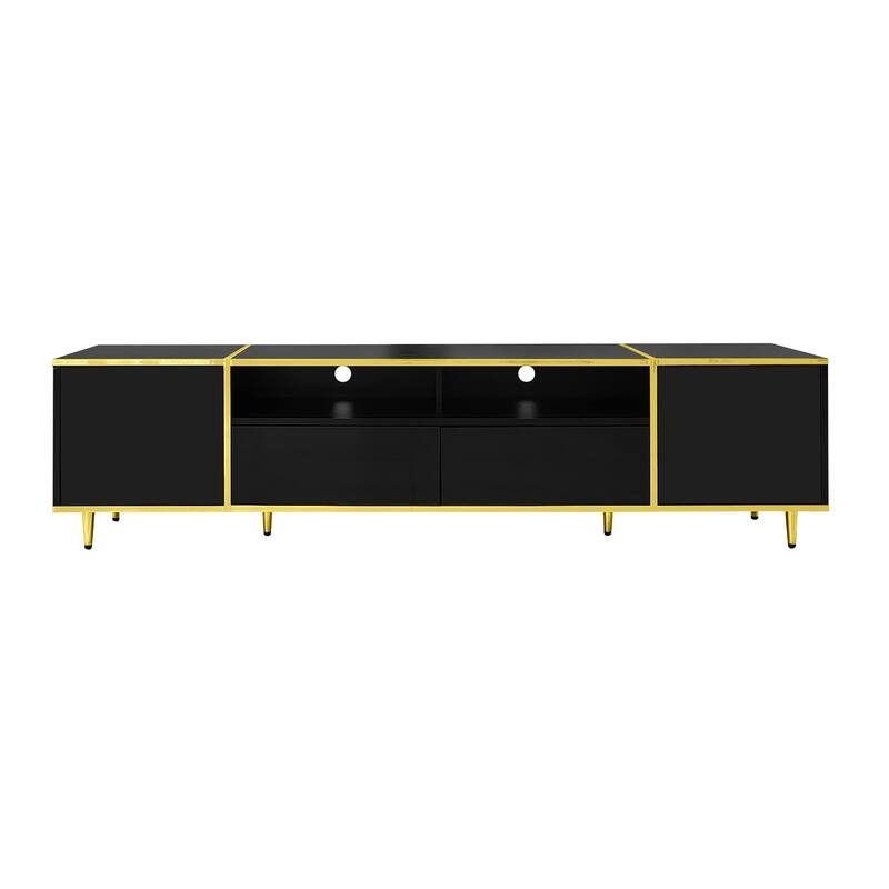 Modern LED TV Stand Storage Cabinet with 2 Drawers & 2 Shelves, Entertainment Center Console for TVs up to 80"