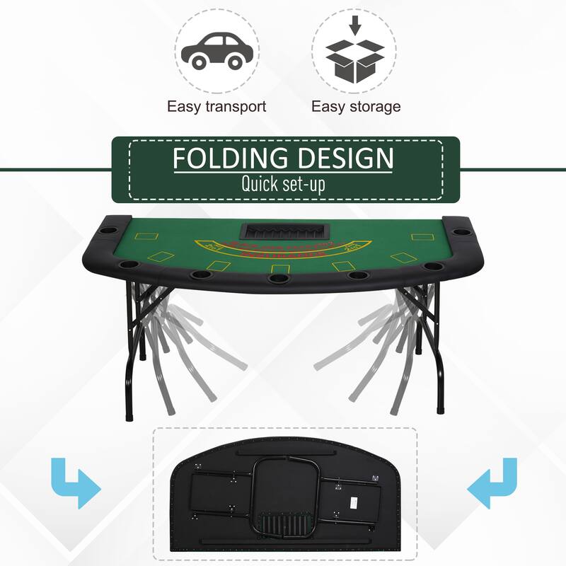 HomCom 72" 7 Player Foldable Half Poker Table - Blue/Black