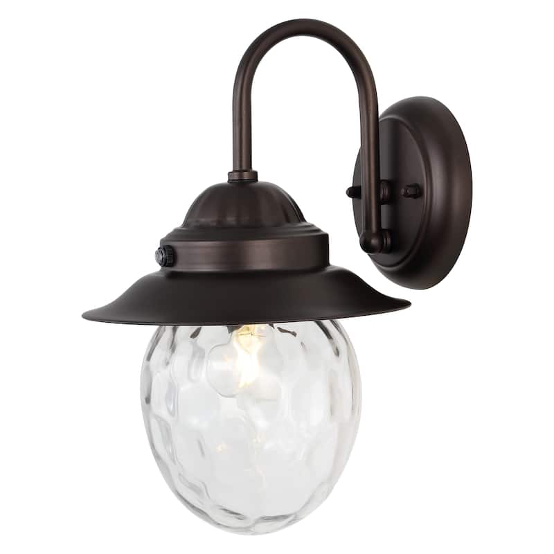 Manteo 8.25" 1-Light Farmhouse Industrial Iron/Glass Outdoor LED Sconce, Oil Rubbed Bronze/Clear by JONATHAN Y