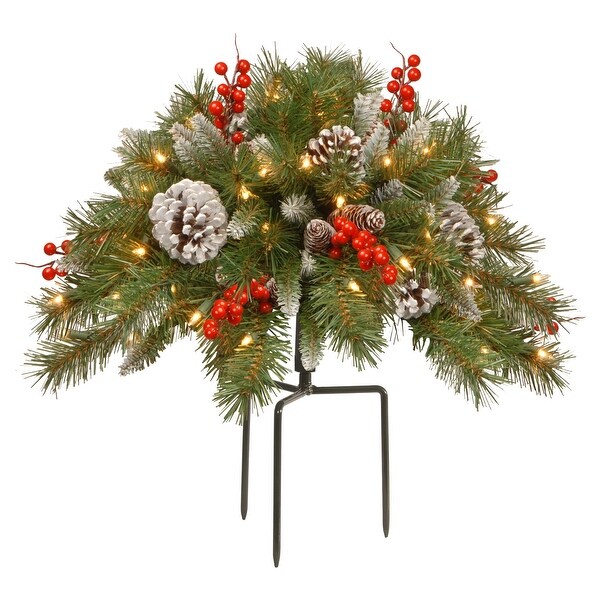 18" Pre-Lit Frosted Berry Urn Filler Christmas Garden ...