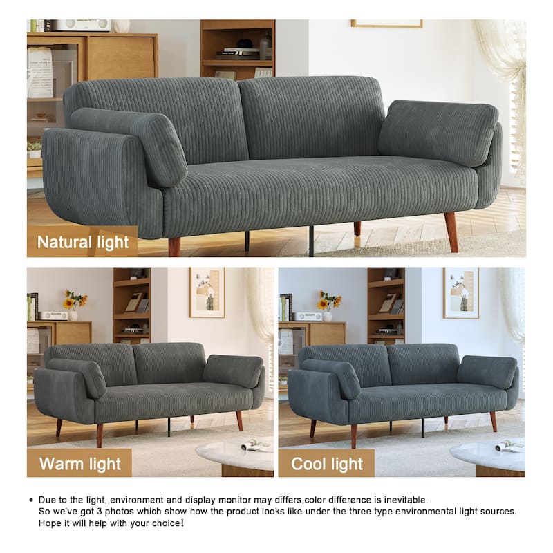 73" W Upholstered Corduroy Convertible Sleeper Sofa Bed with Pillows