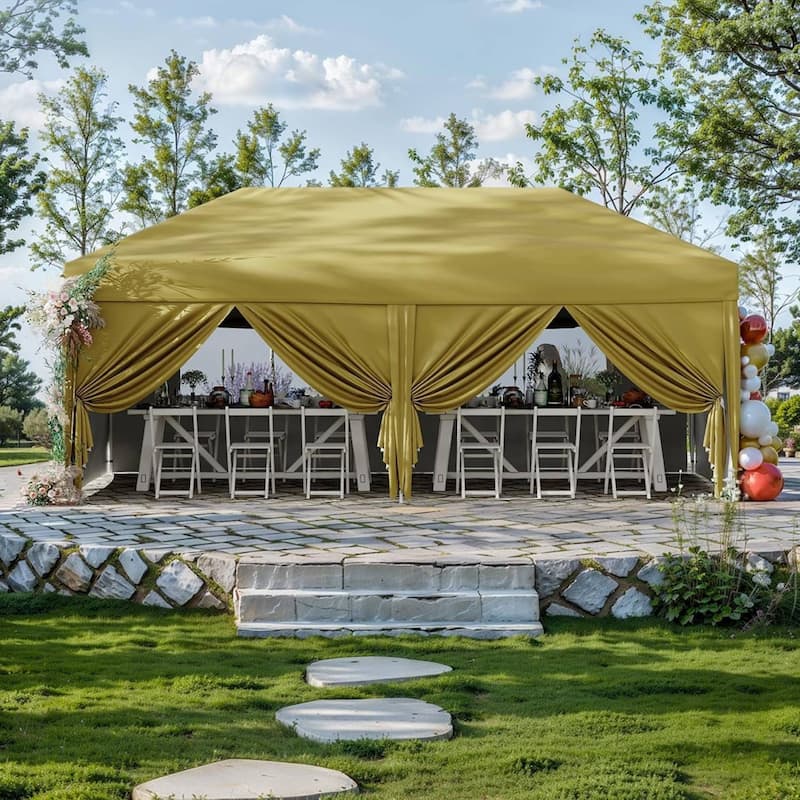 10x20 Pop Up Canopy Tent Outdoor with 6 Removable Sidewalls - Tan
