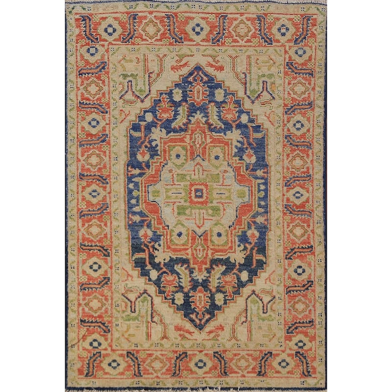 Medallion Heriz Serapi Vegetable Dye Rug Hand-Knotted Wool Carpet - 2'11"x 4'10"