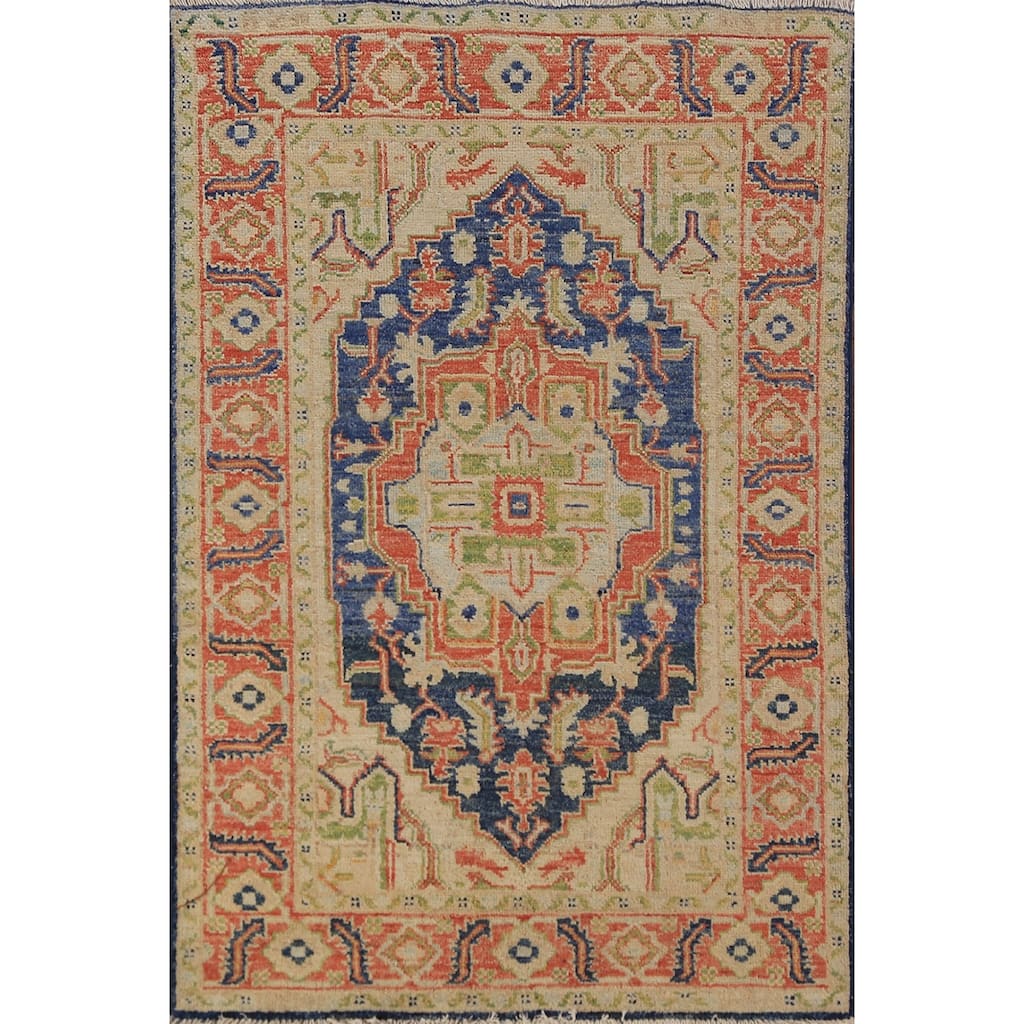 Medallion Heriz Serapi Vegetable Dye Rug Hand-Knotted Wool Carpet - 2'11"x 4'10"