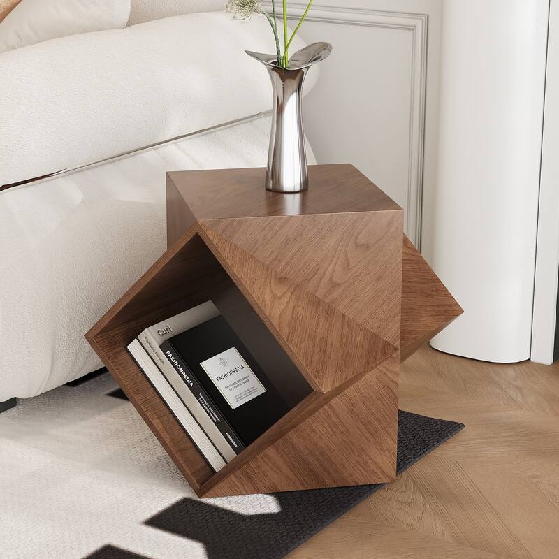 Polygonal Storage Art Side Table Modern Minimalist Wood-grain Sofa End Tables Creative 3d-shaped Living Room Storage Side Table - Brown