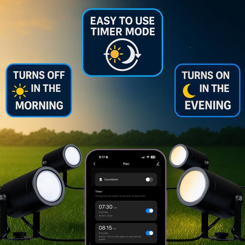 RGBWW Smart Outdoor Spotlights 4-Pack 48ft IP65 LED Lights Alexa Remote App