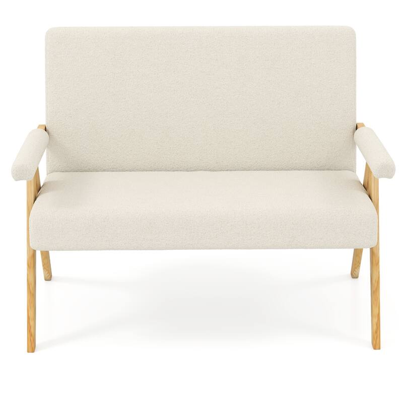 Gymax Loveseat Sofa Upholstered Sherpa Couch w/Armrests & Wooden Legs
