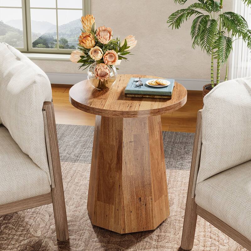 Farmhouse Round Pedestal End Table with Octagonal Base