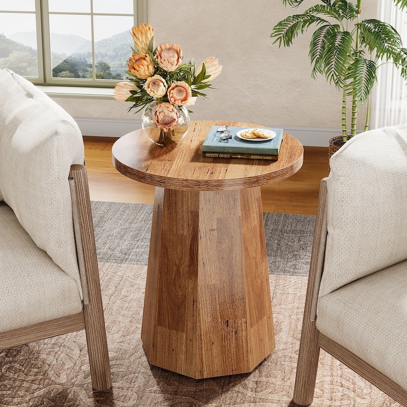Round End Table, Wooden Couch Side Table, Nightstand Accent Furniture for Living Room, Bedroom