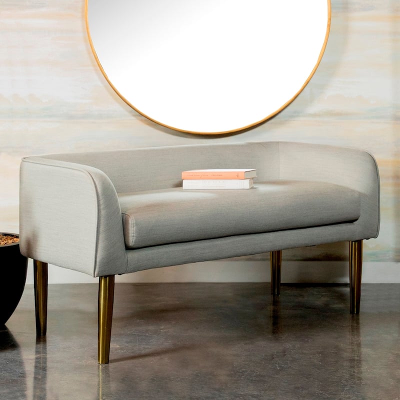 Mid Century Modern Design Light Grey Upholstered Accent Bench