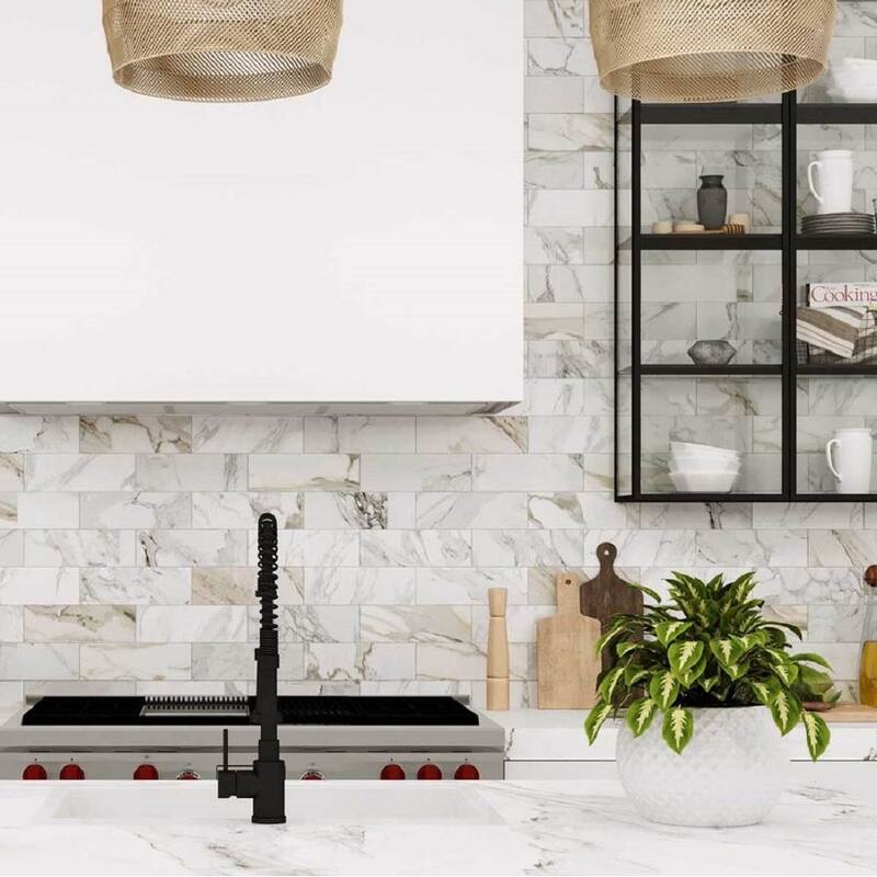 Apollo tile 4 x 12 Grandis Polished White Calacatta Gold Marble Tile (5 sq ft/case) - 15 Pack