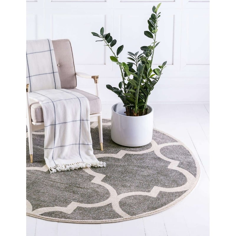 Contemporary Akiva Collection Area Rug - 6' Round - Gray