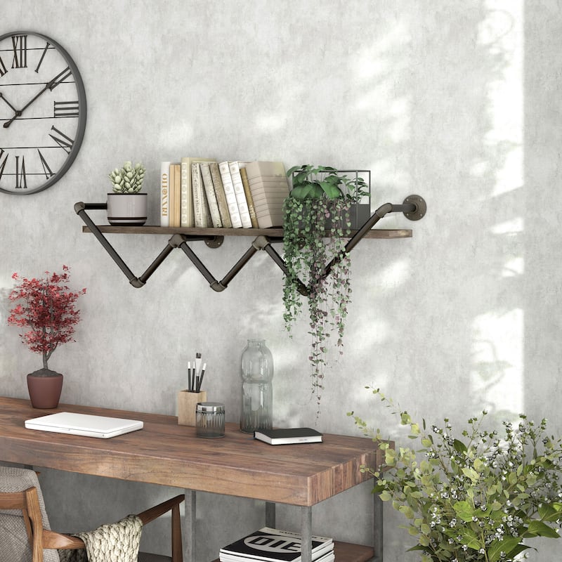 DH BASIC Industrial Reclaimed Oak 50-Inch Metal 1-Tier Wall Shelf by Denhour - Reclaimed Oak