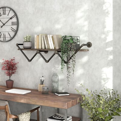 DH BASIC Industrial Reclaimed Oak 50-Inch Metal 1-Tier Wall Shelf by Denhour