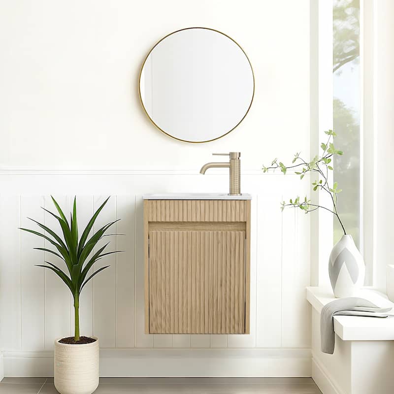 16" Floating Wall-Mounted Bathroom Vanity with White Intergrated Resin Sink Ample Storage Design