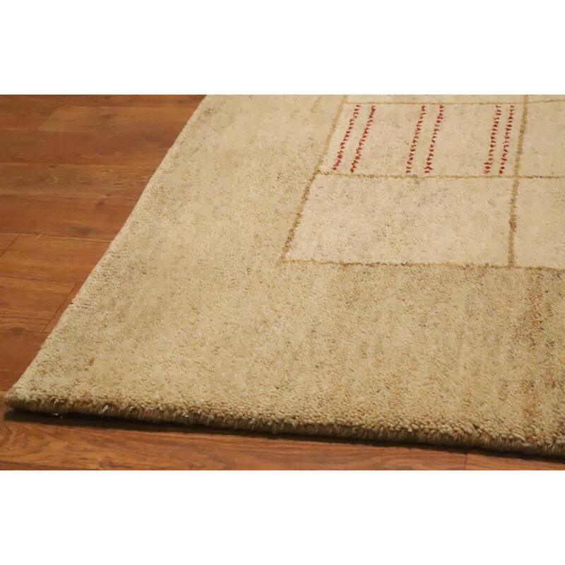 Hand Knotted Oriental 100% Wool Carpet Modern Geometric Beige & Ivories Gabbeh Area Rug - 7' 10'' X 5' 7''