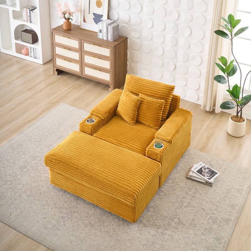 57 Inch Corduroy Single Sofa with Ottoman Sleeper Sofa Lounge Sofa