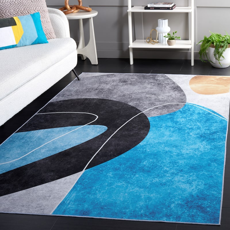 SAFAVIEH Malibu Francine Contemporary Machine Washable Rug - 4' x 6' - Dark Grey/Turquoise