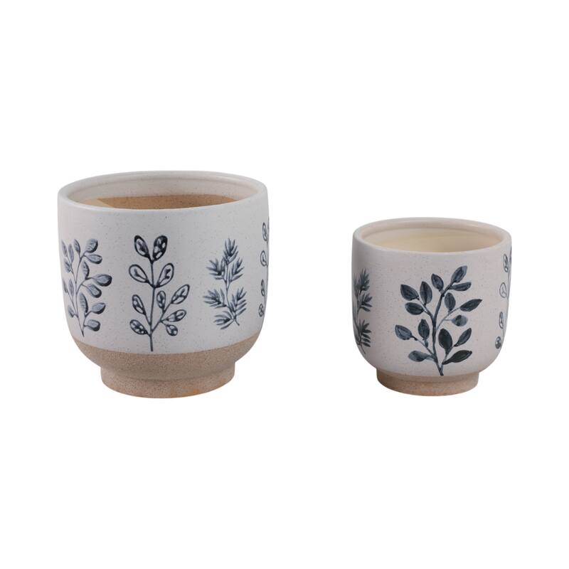 Stoneware Planters Botanical Detailing and Textured Design (Set of 2)